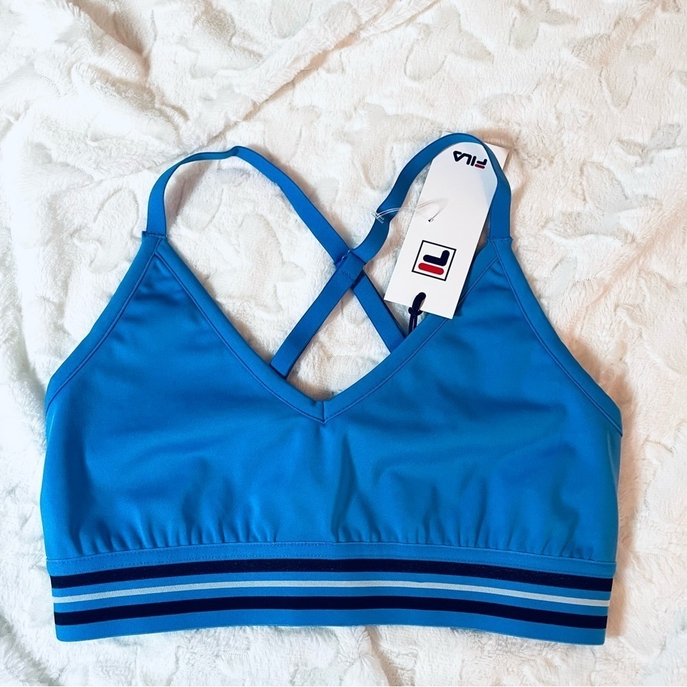 Fila Blue Sports Bra with Striped Band, size medium